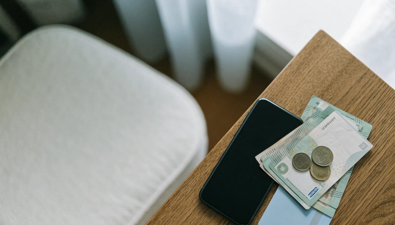 Älypuhuin ja euromäärä pöydällä Klarna-maksua varten